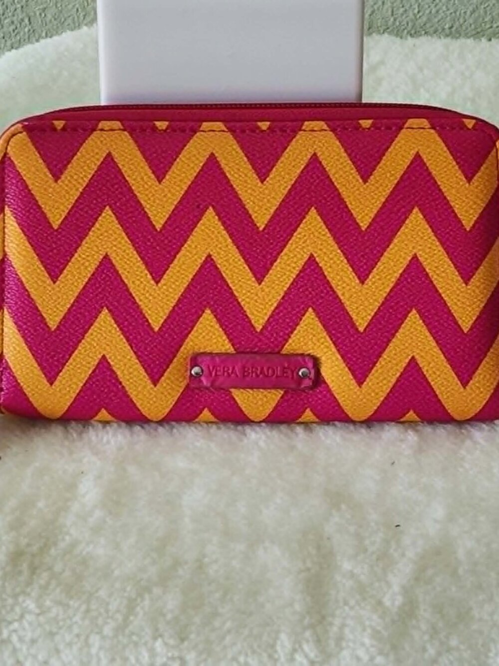 Vera Bradley Pink Yellow Chevron Zip Around Wallet Wristlet Organizer